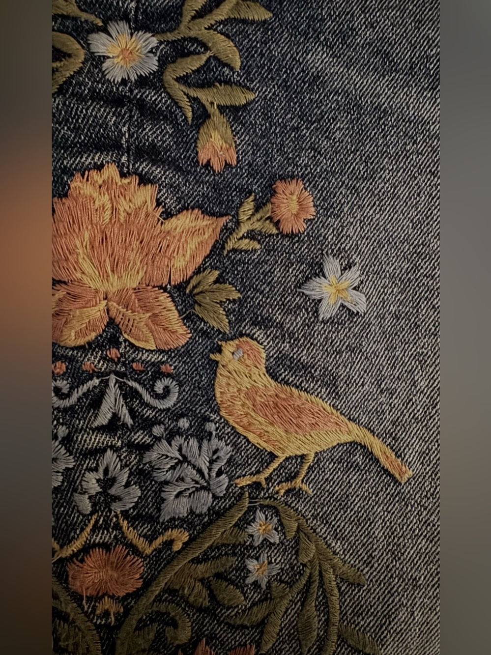 DRIFTWOOD Audrey Embroidered Floral Bird Jeans / Dark Wash / Size 28
